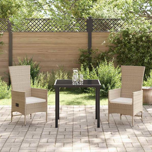 Grote foto vidaxl tuin eetset met kussen 3 pcs beige poly rattan tuin en terras tuinmeubelen