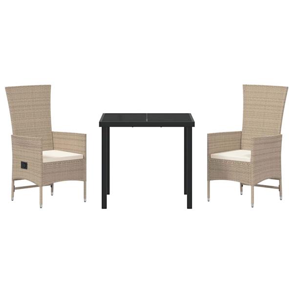 Grote foto vidaxl tuin eetset met kussen 3 pcs beige poly rattan tuin en terras tuinmeubelen
