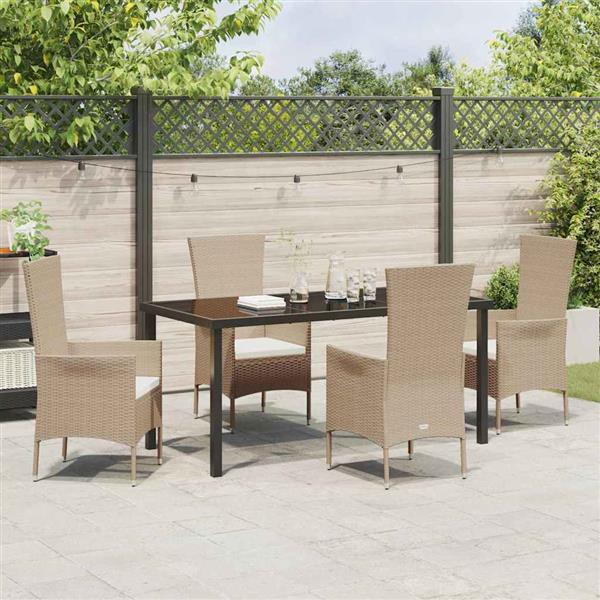 Grote foto vidaxl tuin eetset met kussen 5 pcs beige poly rattan tuin en terras tuinmeubelen