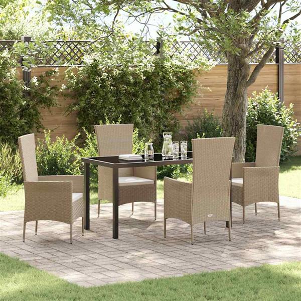 Grote foto vidaxl tuin eetset met kussen 5 pcs beige poly rattan tuin en terras tuinmeubelen