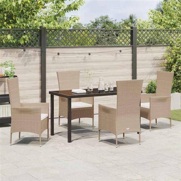 Grote foto vidaxl tuin eetset met kussen 5 pcs beige poly rattan tuin en terras tuinmeubelen