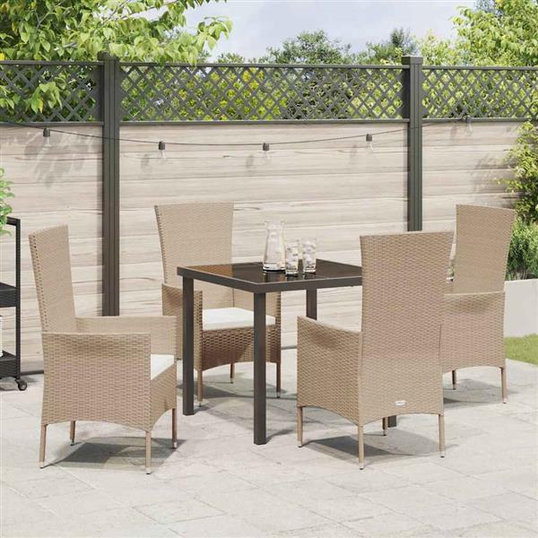 Grote foto vidaxl tuin eetset met kussen 5 pcs beige poly rattan tuin en terras tuinmeubelen
