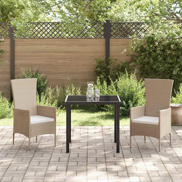 Grote foto vidaxl tuin eetset met kussen 3 pcs beige poly rattan tuin en terras tuinmeubelen
