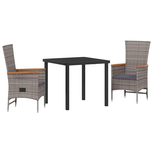 Grote foto vidaxl tuin eetset met kussen 3 pcs grijs poly riet tuin en terras tuinmeubelen