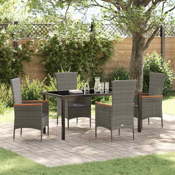 Grote foto vidaxl tuin eetset met kussen 5 pcs grijs poly riet tuin en terras tuinmeubelen