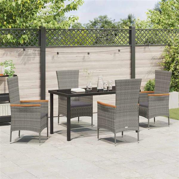 Grote foto vidaxl tuin eetset met kussen 5 pcs grijs poly riet tuin en terras tuinmeubelen