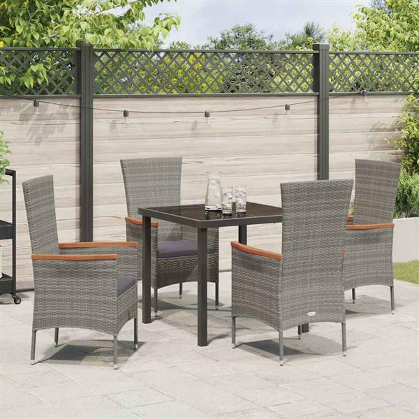 Grote foto vidaxl tuin eetset met kussen 5 pcs grijs poly riet tuin en terras tuinmeubelen