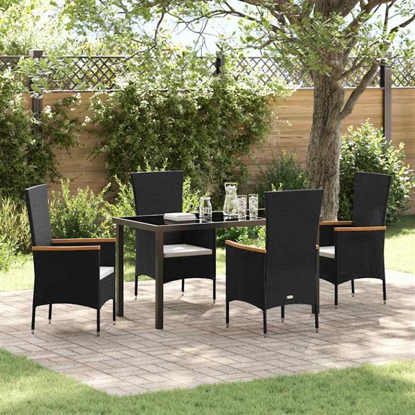Grote foto vidaxl tuin eetset met kussen 5 pcs zwart poly riet tuin en terras tuinmeubelen