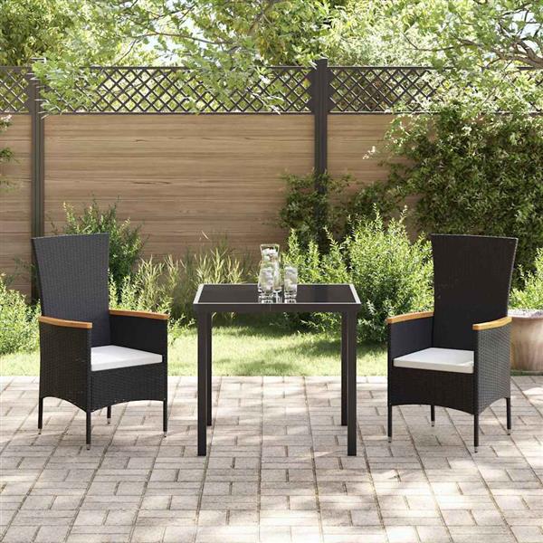 Grote foto vidaxl tuin eetset met kussen 3 pcs zwart poly riet tuin en terras tuinmeubelen