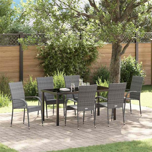 Grote foto vidaxl tuin eetset 7 pcs grijs poly riet tuin en terras tuinmeubelen