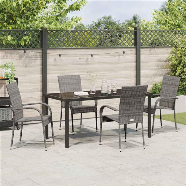 Grote foto vidaxl tuin eetset 5 pcs grijs poly riet tuin en terras tuinmeubelen