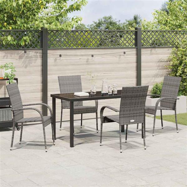 Grote foto vidaxl tuin eetset 5 pcs grijs poly riet tuin en terras tuinmeubelen