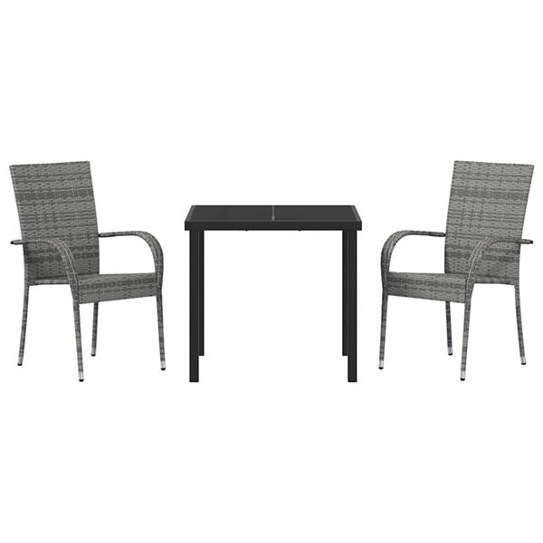 Grote foto vidaxl tuin eetset 3 pcs grijs poly riet tuin en terras tuinmeubelen