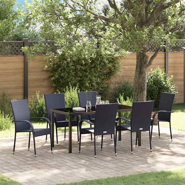 Grote foto vidaxl tuin eetset 7 pcs zwart poly riet tuin en terras tuinmeubelen