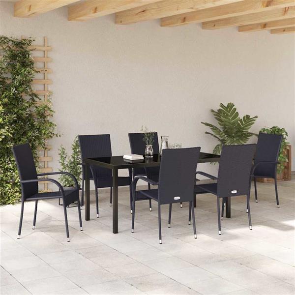 Grote foto vidaxl tuin eetset 7 pcs zwart poly riet tuin en terras tuinmeubelen