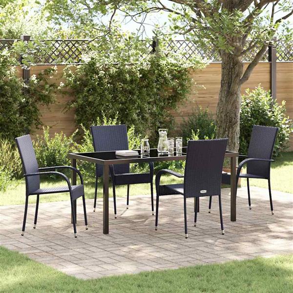 Grote foto vidaxl tuin eetset 5 pcs zwart poly riet tuin en terras tuinmeubelen