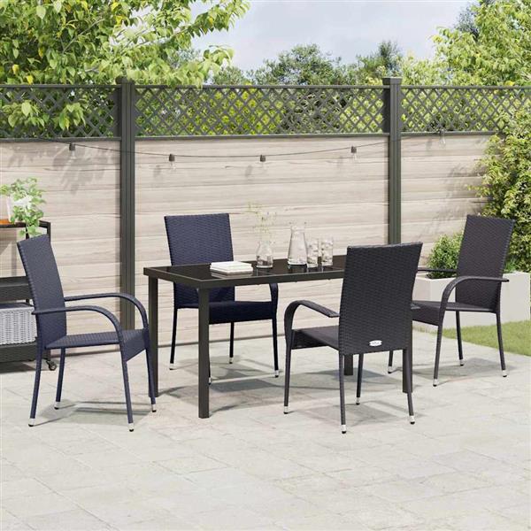 Grote foto vidaxl tuin eetset 5 pcs zwart poly riet tuin en terras tuinmeubelen