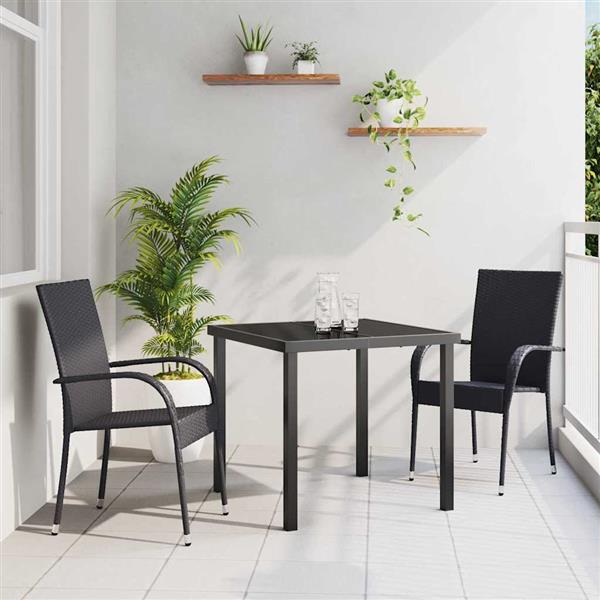 Grote foto vidaxl tuin eetset 3 pcs zwart poly riet tuin en terras tuinmeubelen