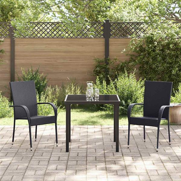 Grote foto vidaxl tuin eetset 3 pcs zwart poly riet tuin en terras tuinmeubelen
