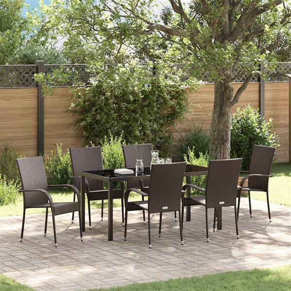 Grote foto vidaxl tuin eetset 7 pcs bruin poly riet tuin en terras tuinmeubelen