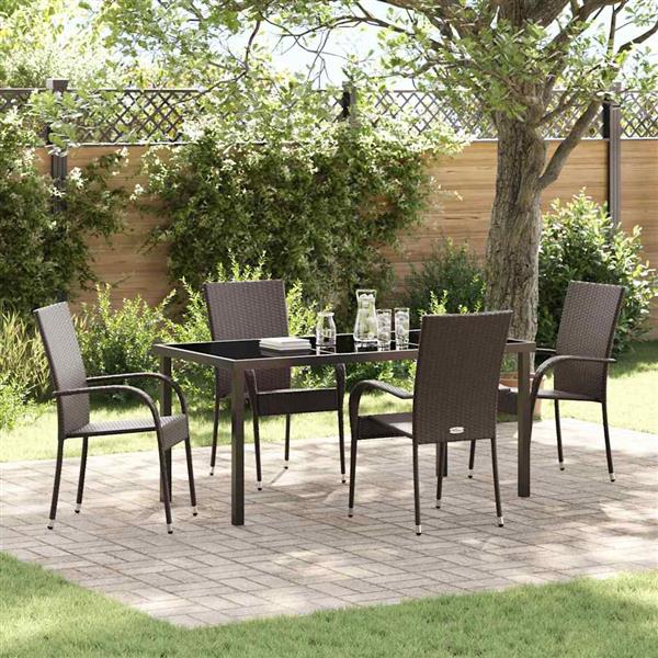 Grote foto vidaxl tuin eetset 5 pcs bruin poly riet tuin en terras tuinmeubelen