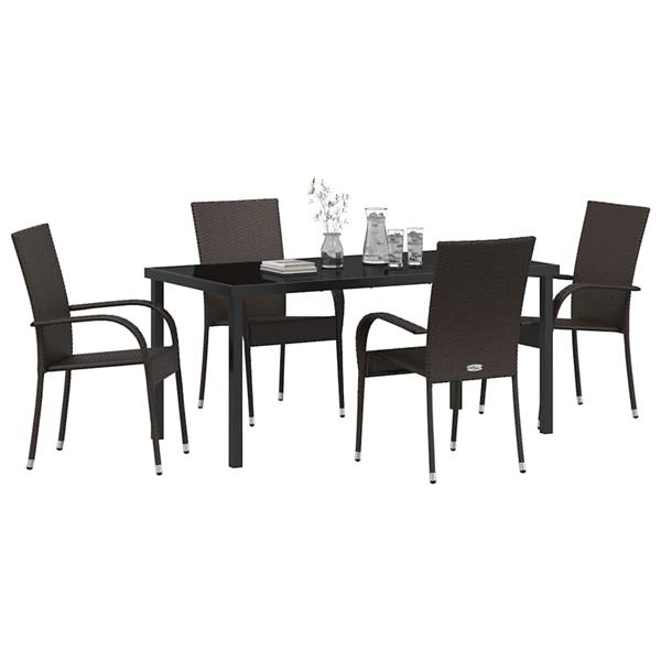 Grote foto vidaxl tuin eetset 5 pcs bruin poly riet tuin en terras tuinmeubelen