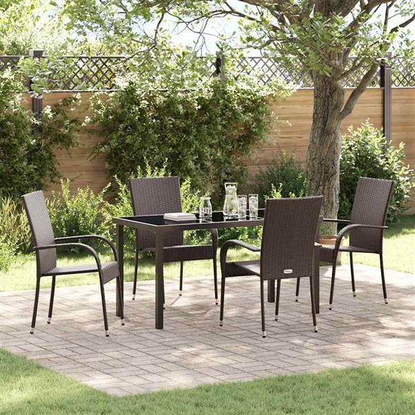 Grote foto vidaxl tuin eetset 5 pcs bruin poly riet tuin en terras tuinmeubelen