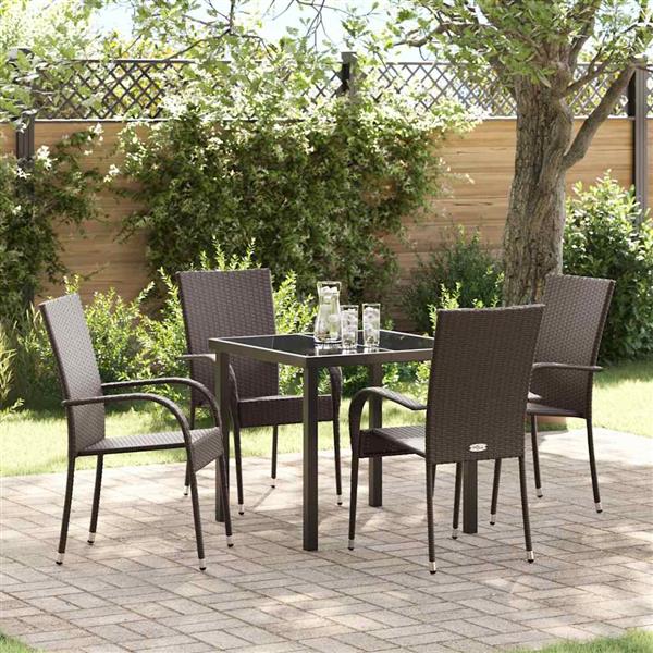 Grote foto vidaxl tuin eetset 5 pcs bruin poly riet tuin en terras tuinmeubelen