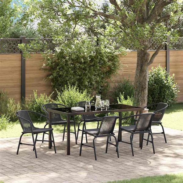 Grote foto vidaxl tuin eetset 7 pcs zwart poly riet tuin en terras tuinmeubelen