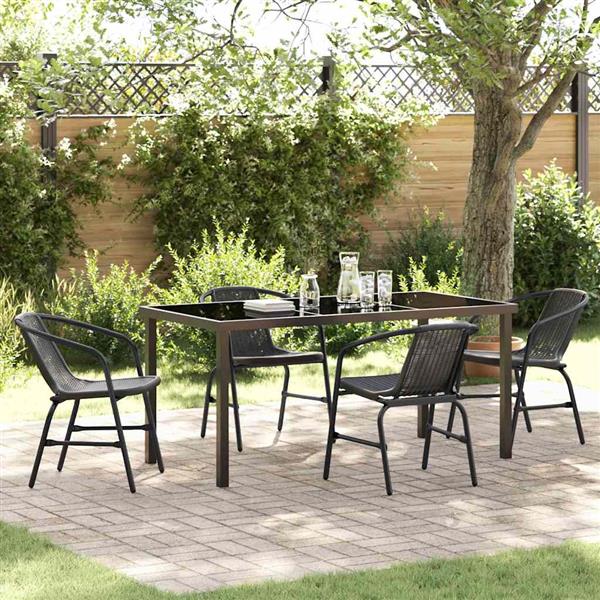 Grote foto vidaxl tuin eetset 5 pcs zwart poly riet tuin en terras tuinmeubelen