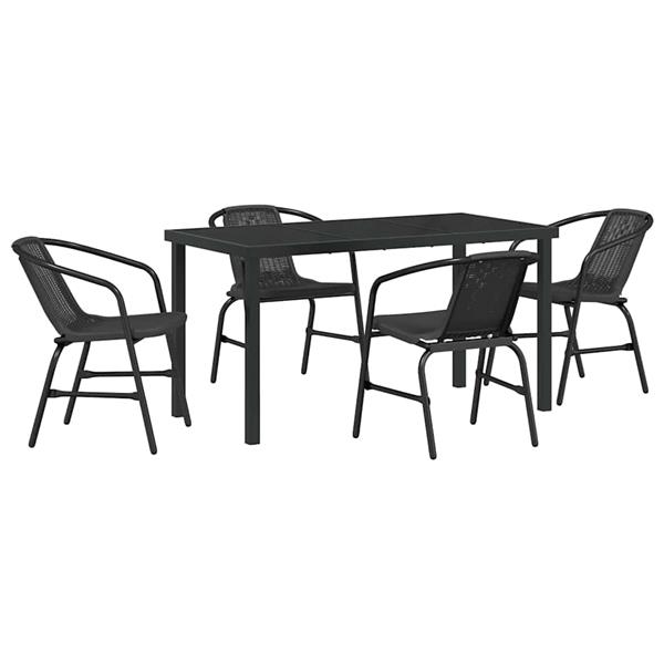 Grote foto vidaxl tuin eetset 5 pcs zwart poly riet tuin en terras tuinmeubelen