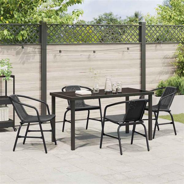 Grote foto vidaxl tuin eetset 5 pcs zwart poly riet tuin en terras tuinmeubelen