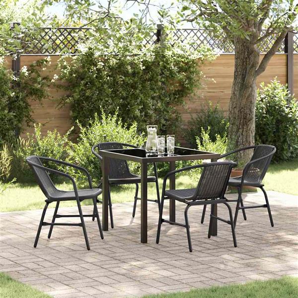 Grote foto vidaxl tuin eetset 5 pcs zwart poly riet tuin en terras tuinmeubelen