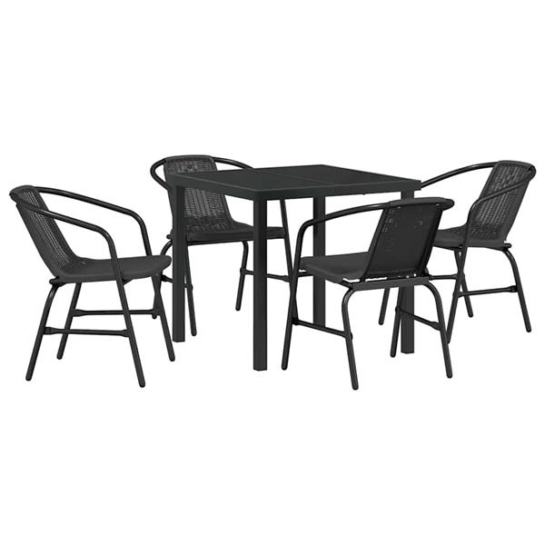 Grote foto vidaxl tuin eetset 5 pcs zwart poly riet tuin en terras tuinmeubelen