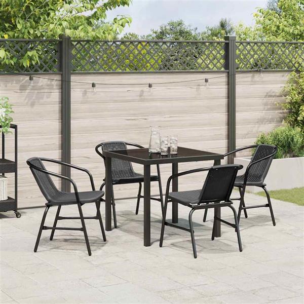 Grote foto vidaxl tuin eetset 5 pcs zwart poly riet tuin en terras tuinmeubelen