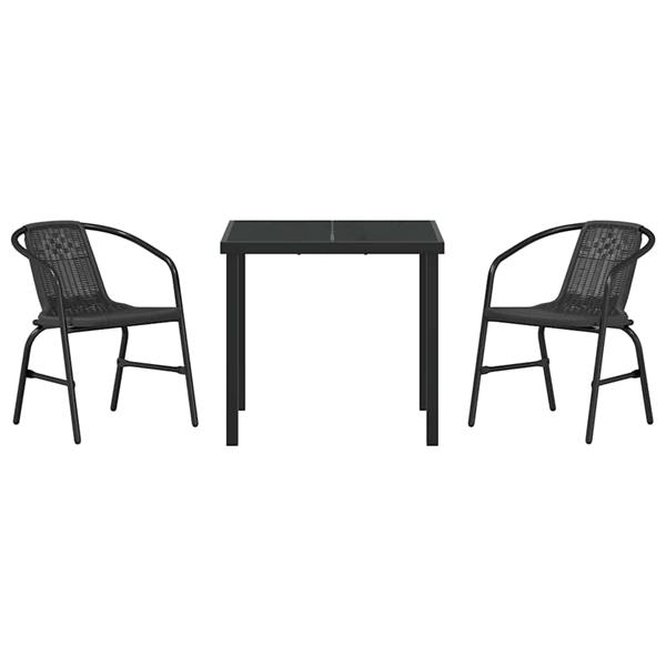 Grote foto vidaxl tuin eetset 3 pcs zwart poly riet tuin en terras tuinmeubelen