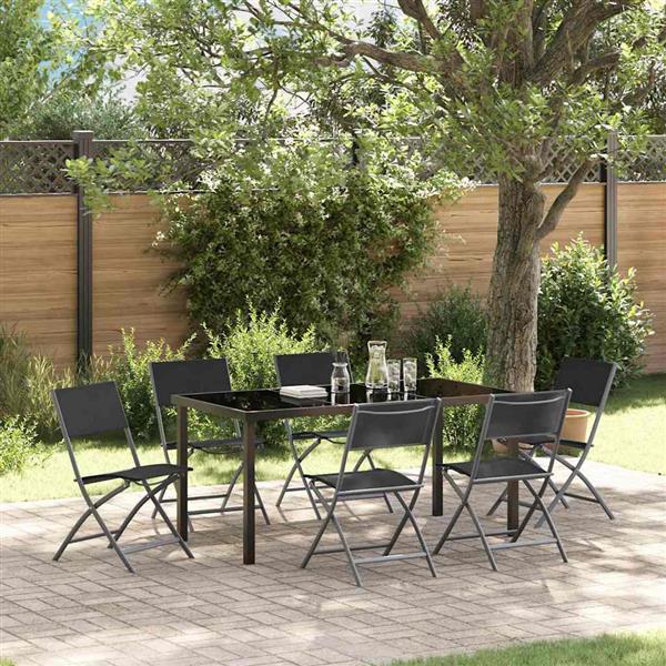 Grote foto vidaxl tuin eetset 7 pcs zwart textilene en staal tuin en terras tuinmeubelen