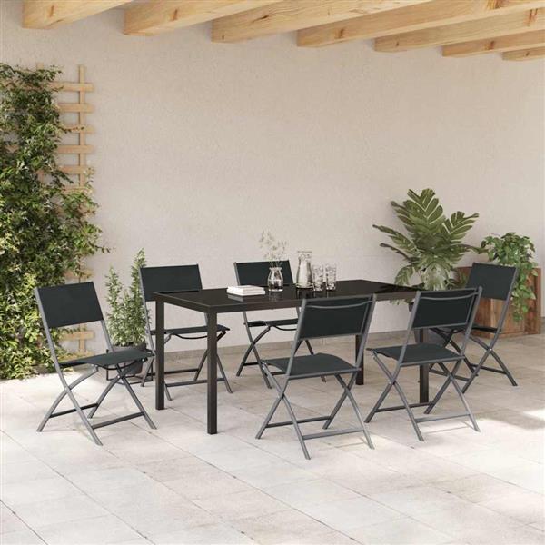 Grote foto vidaxl tuin eetset 7 pcs zwart textilene en staal tuin en terras tuinmeubelen