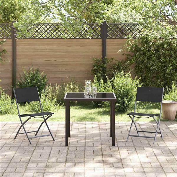 Grote foto vidaxl tuin eetset 3 pcs zwart textilene en staal tuin en terras tuinmeubelen