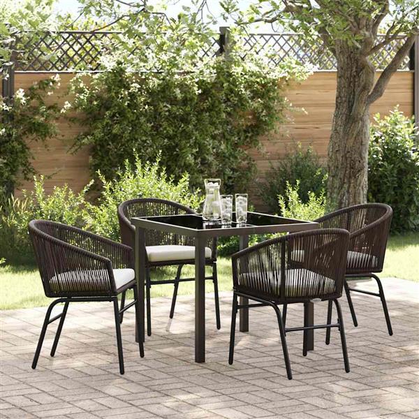 Grote foto vidaxl tuin eetset 5 pcs bruin poly riet tuin en terras tuinmeubelen