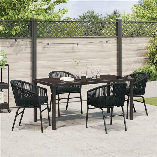 Grote foto vidaxl tuin eetset 5 pcs zwart poly riet tuin en terras tuinmeubelen