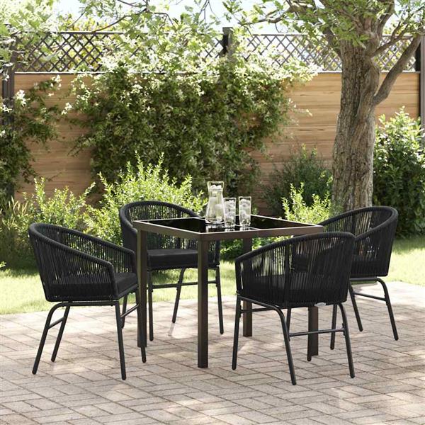 Grote foto vidaxl tuin eetset 5 pcs zwart poly riet tuin en terras tuinmeubelen