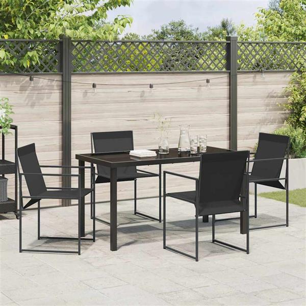 Grote foto vidaxl tuin eetset 5 pcs zwart textilene en staal met poedercoating tuin en terras tuinmeubelen