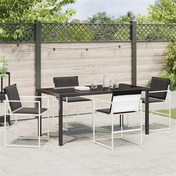 Grote foto vidaxl tuin eetset 5 pcs wit 160 x 80 x 73 cm textilene en staal tuin en terras tuinmeubelen