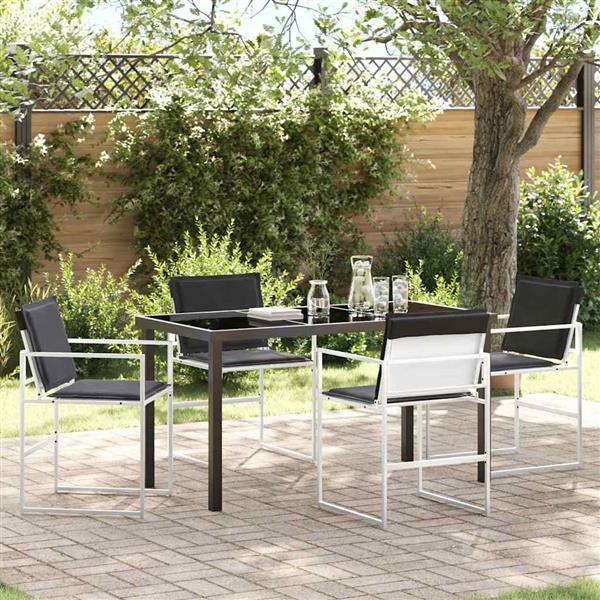 Grote foto vidaxl tuin eetset 5 pcs wit 140 x 70 x 73 cm textilene en staal tuin en terras tuinmeubelen