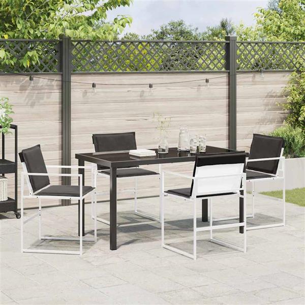 Grote foto vidaxl tuin eetset 5 pcs wit 140 x 70 x 73 cm textilene en staal tuin en terras tuinmeubelen