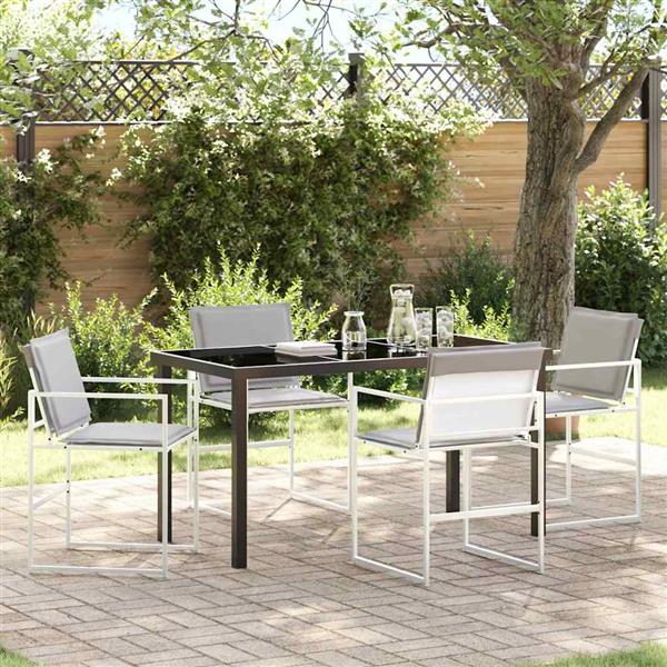 Grote foto vidaxl tuin eetset 5 pcs wit 140 x 70 x 73 cm textilene en staal tuin en terras tuinmeubelen