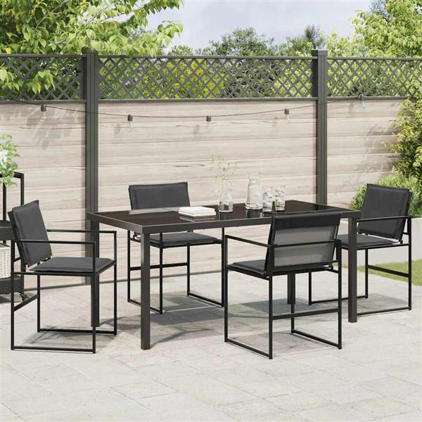 Grote foto vidaxl tuin eetset 5 pcs zwart 160 x 80 x 73 cm textilene en staal tuin en terras tuinmeubelen