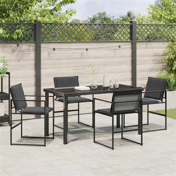 Grote foto vidaxl tuin eetset 5 pcs zwart 140 x 70 x 73 cm textilene en staal tuin en terras tuinmeubelen