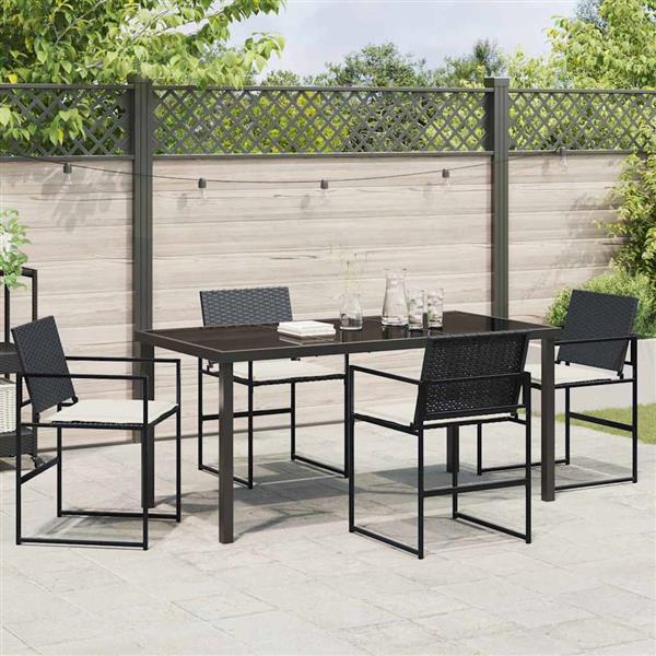 Grote foto vidaxl tuin eetset 5 pcs zwart poly riet tuin en terras tuinmeubelen
